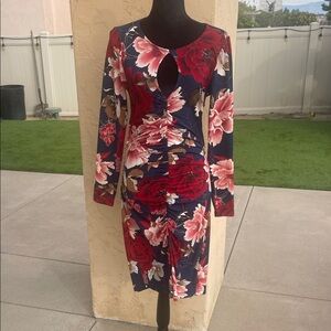 VENUS Navy Floral Long Sleeve Dress